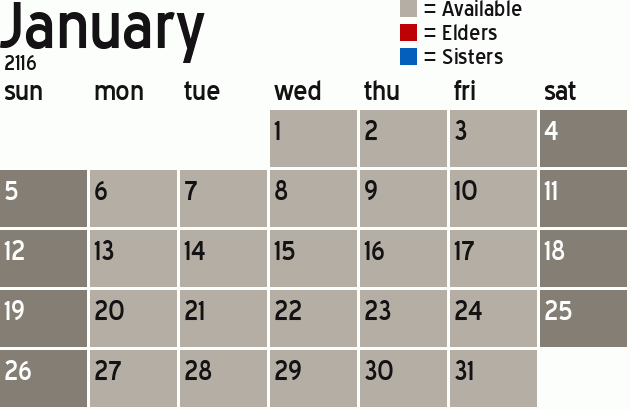 Missionary Dinner Calendar