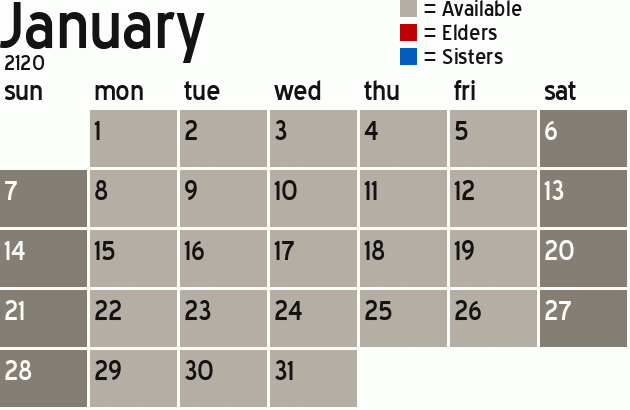 Missionary Dinner Calendar