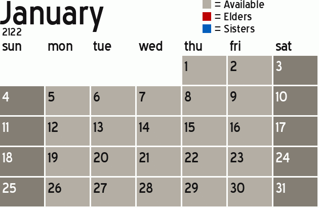 Missionary Dinner Calendar