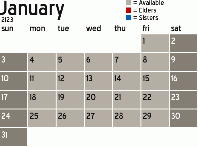 Missionary Dinner Calendar