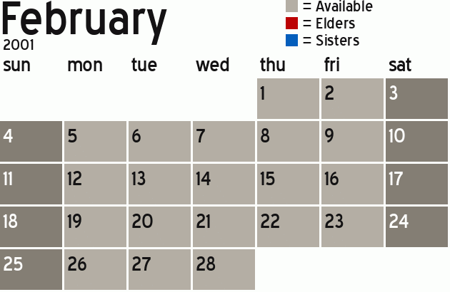 Missionary Dinner Calendar