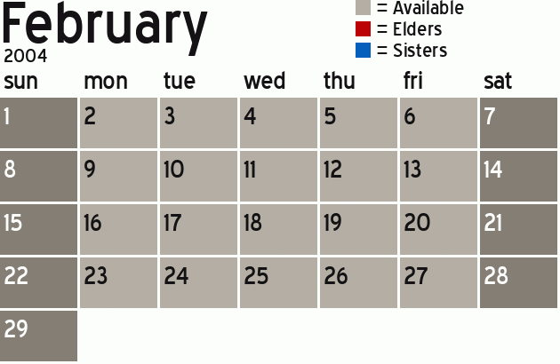 Missionary Dinner Calendar