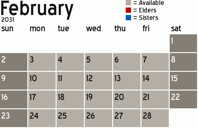 Missionary Dinner Calendar