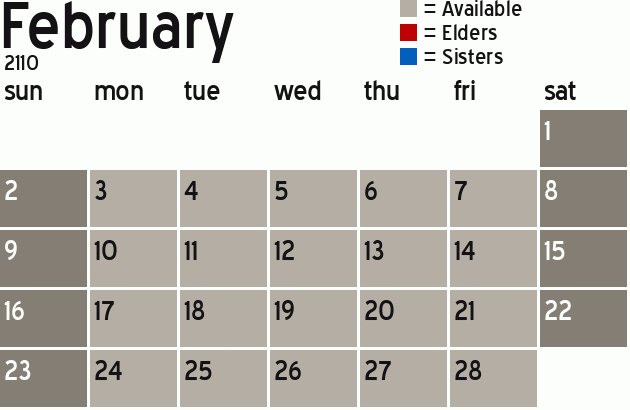 Missionary Dinner Calendar