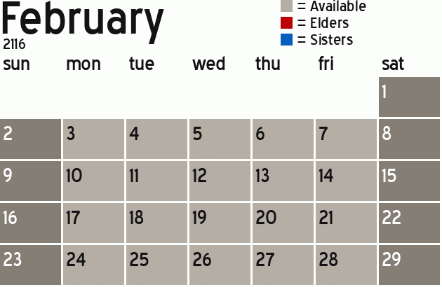 Missionary Dinner Calendar