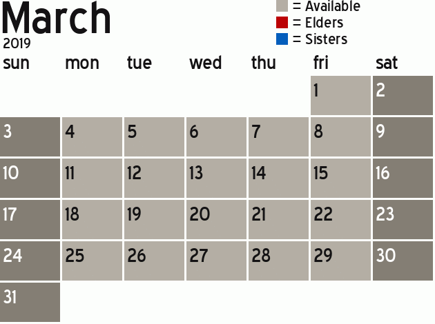 Missionary Dinner Calendar