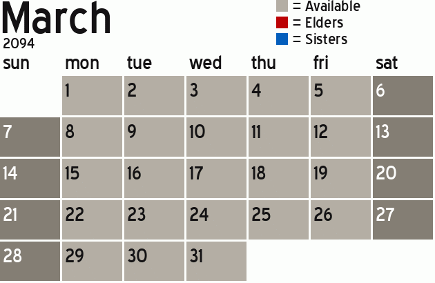 Missionary Dinner Calendar