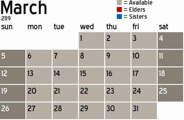 Missionary Dinner Calendar