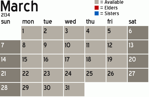 Missionary Dinner Calendar