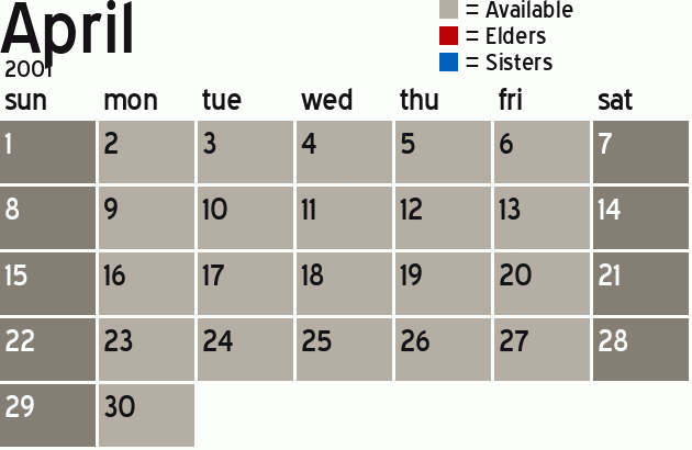 Missionary Dinner Calendar