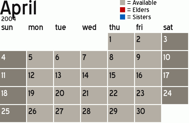 Missionary Dinner Calendar