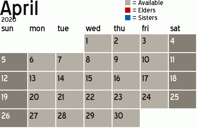 Missionary Dinner Calendar