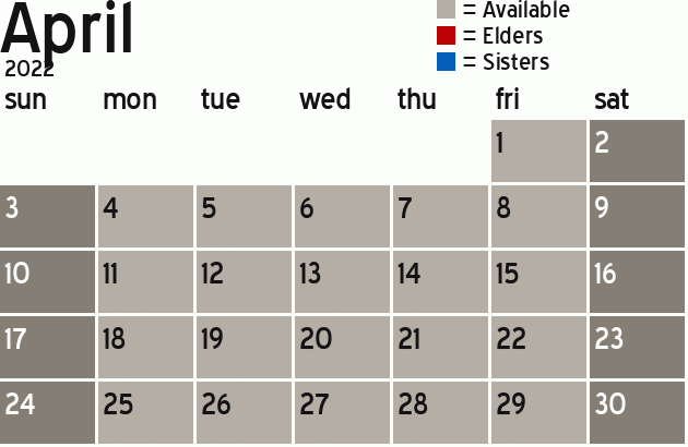Missionary Dinner Calendar