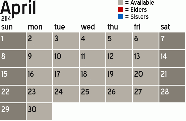 Missionary Dinner Calendar