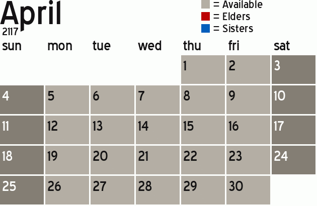 Missionary Dinner Calendar
