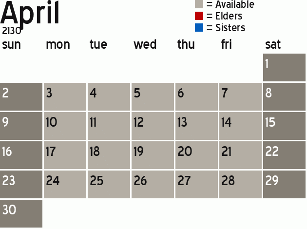 Missionary Dinner Calendar
