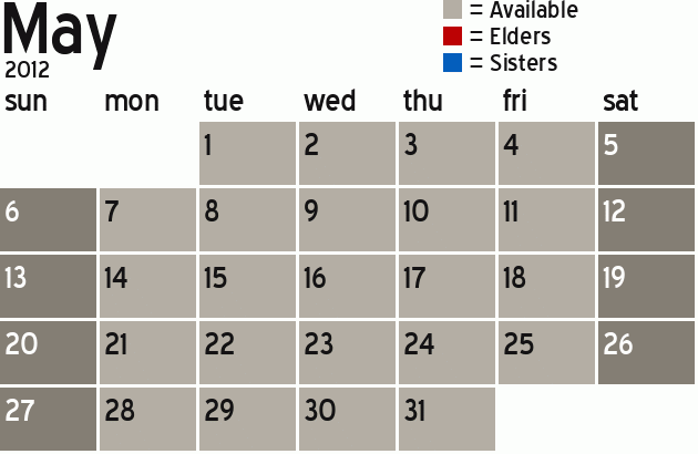 Missionary Dinner Calendar