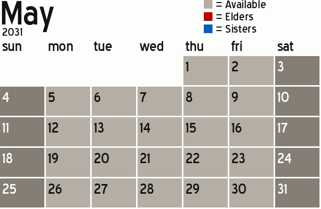 Missionary Dinner Calendar