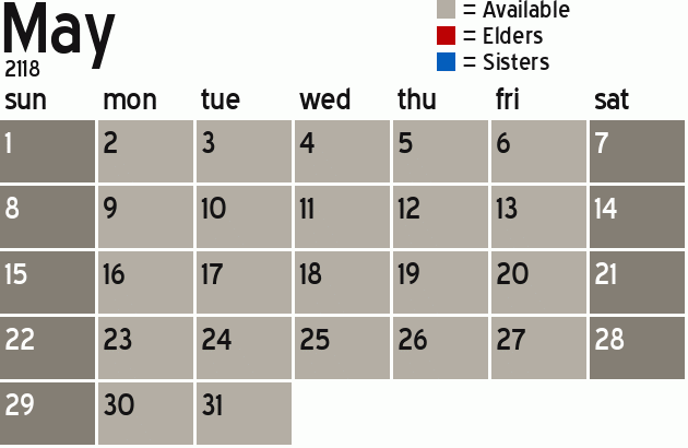 Missionary Dinner Calendar