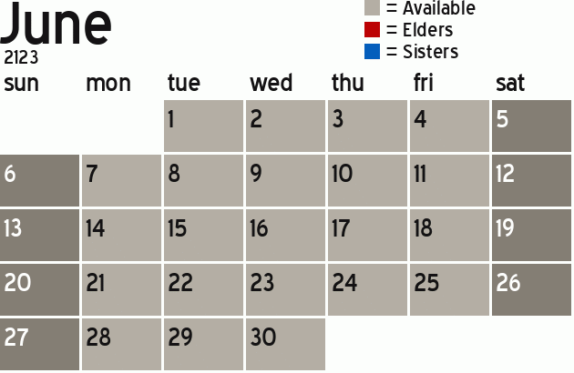 Missionary Dinner Calendar