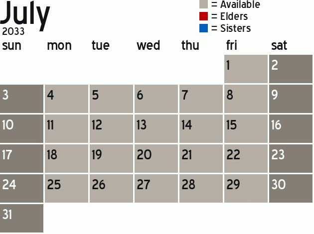 Missionary Dinner Calendar