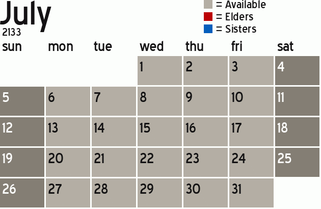 Missionary Dinner Calendar