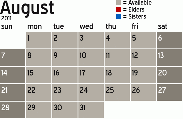 Missionary Dinner Calendar