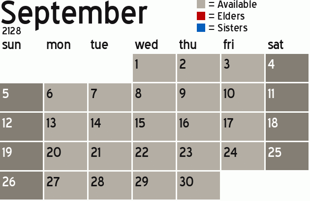 Missionary Dinner Calendar