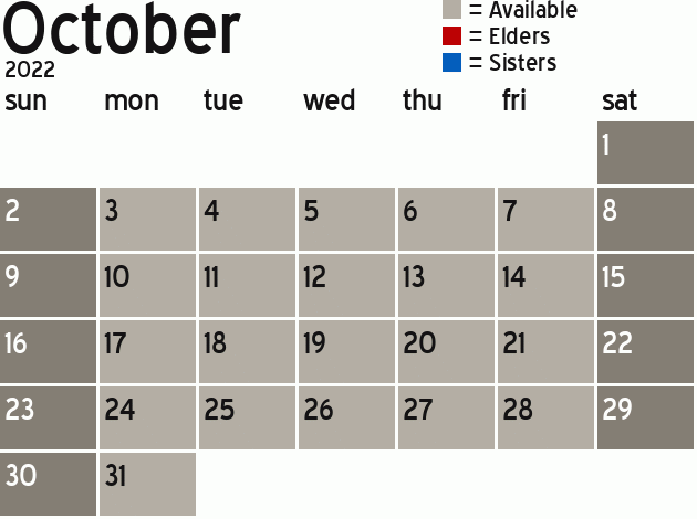 Missionary Dinner Calendar