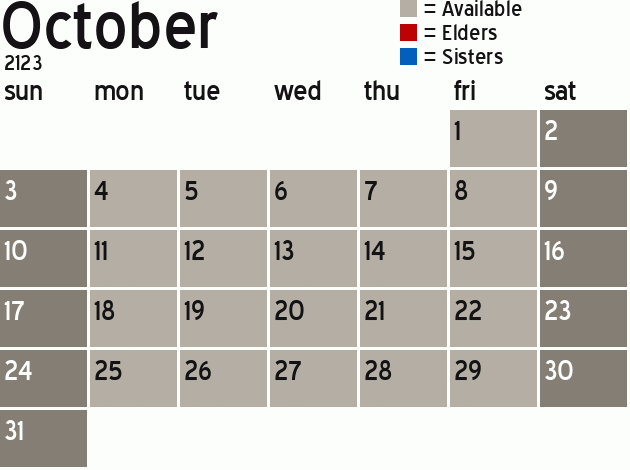 Missionary Dinner Calendar