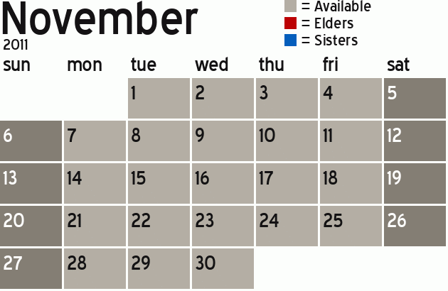 Missionary Dinner Calendar