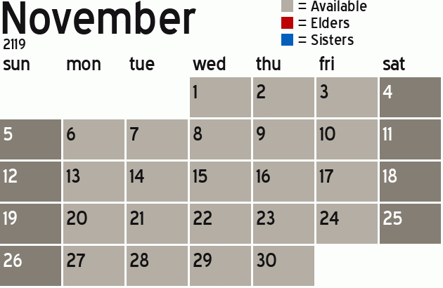 Missionary Dinner Calendar