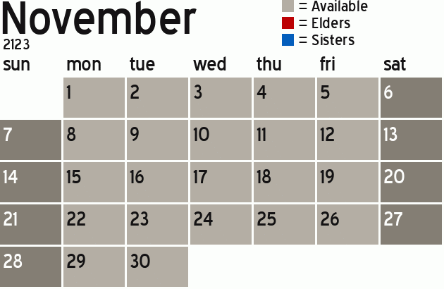 Missionary Dinner Calendar