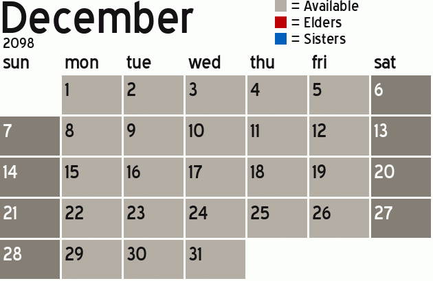 Missionary Dinner Calendar