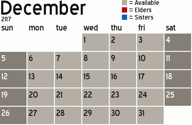 Missionary Dinner Calendar