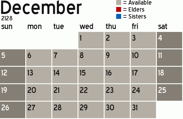 Missionary Dinner Calendar
